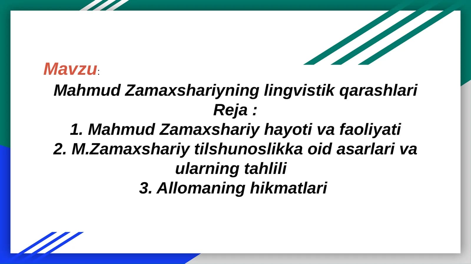 Mahmud Zamaxshariyning lingvistik qarashlari