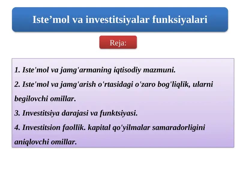 Iste'mol va jamg'armaning iqtisodiy mazmuni