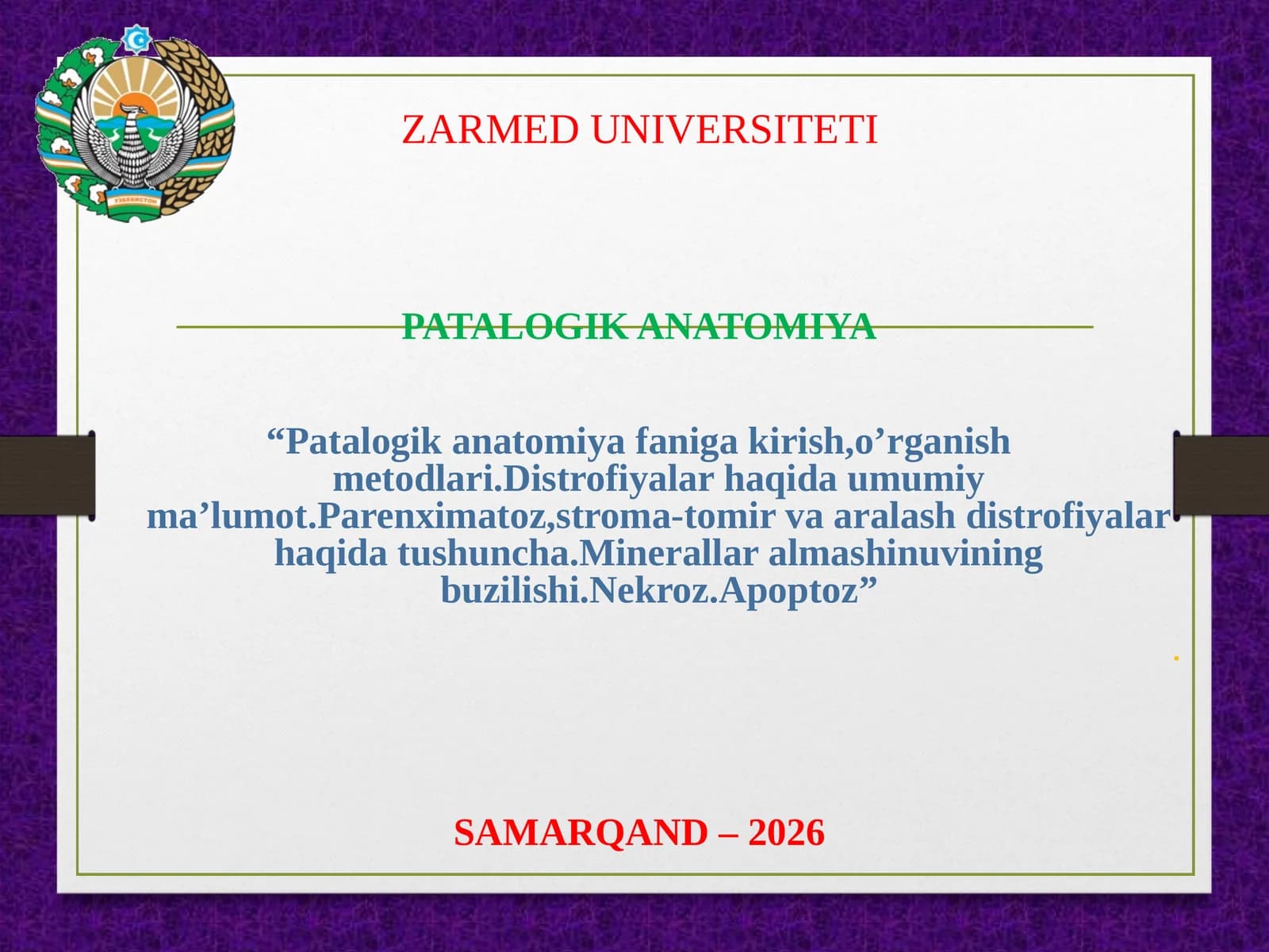 Patalogik anatomiya fani
