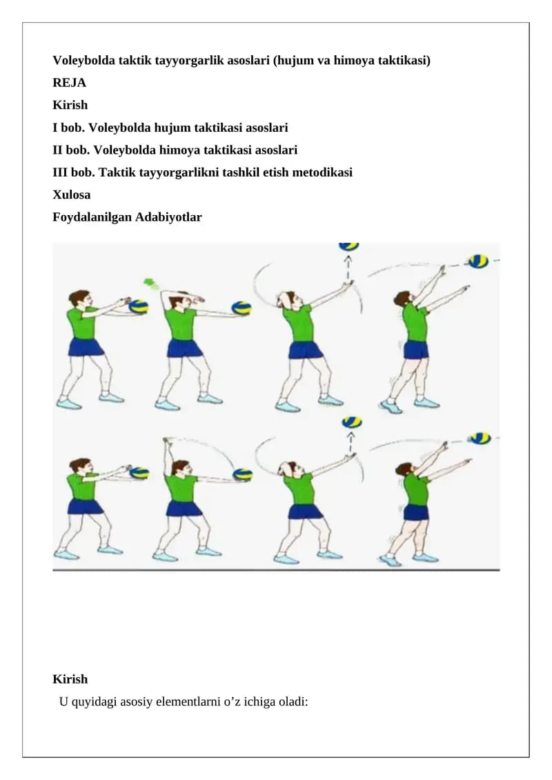 Voleybolda taktik tayyorgarlik asoslari (hujum va himoya taktikasi)
