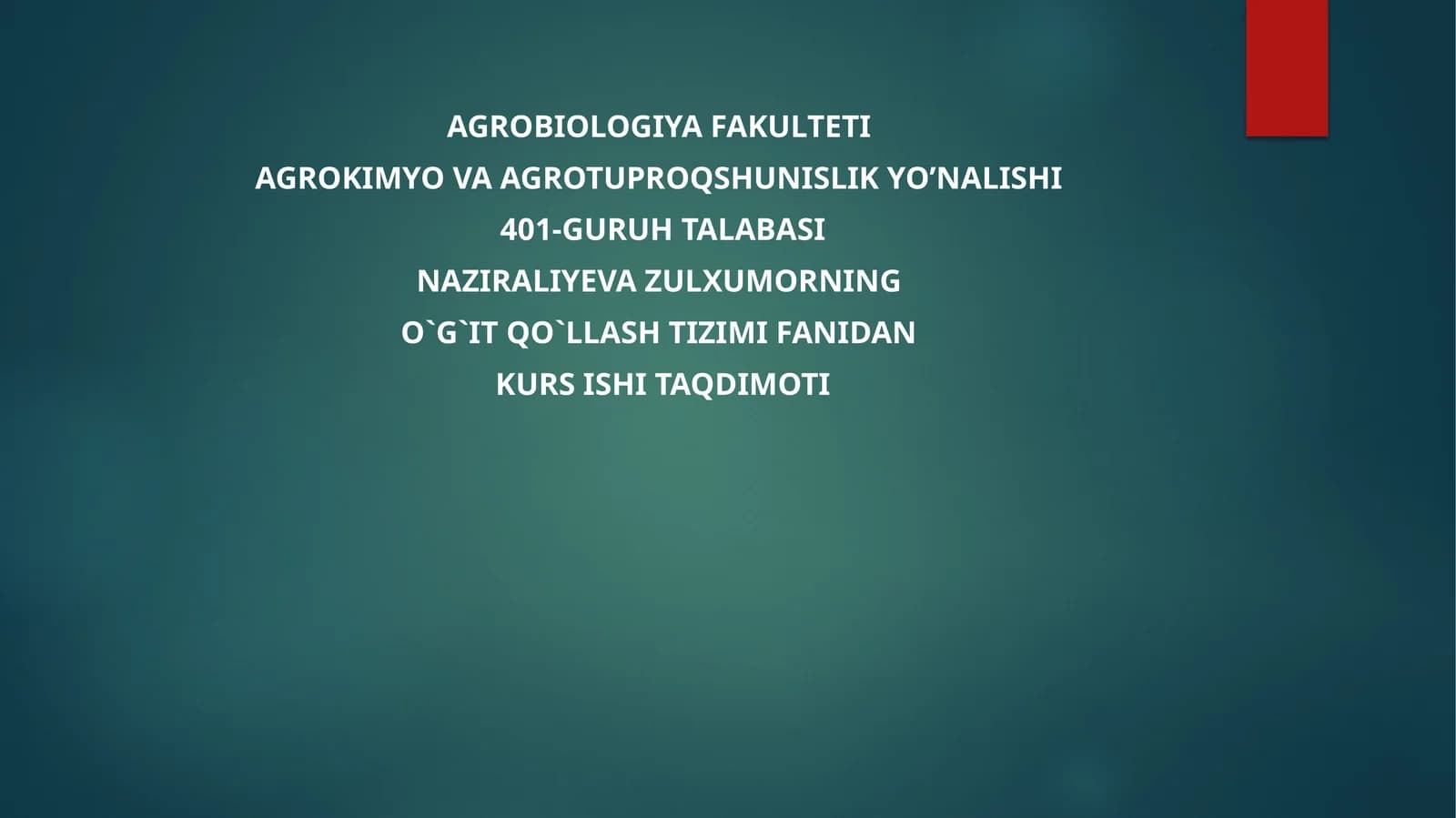 AGROKIMYO VA AGROTUPROQSHUNISLIK YO’NALISHI