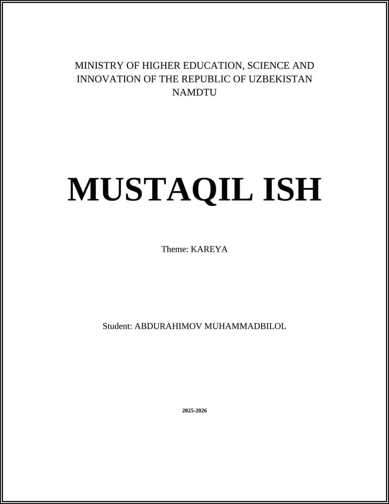 MUSTAQIL ISH (Theme: KAREYA)