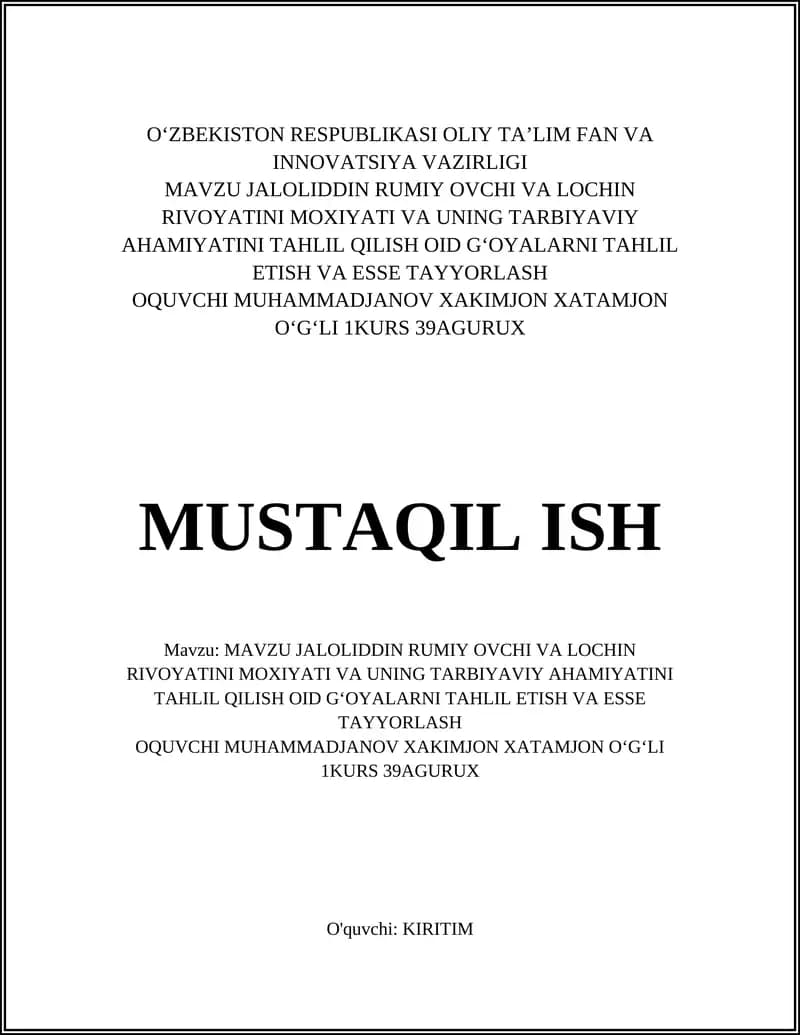 Ovchi va Lochin rivoyatining mohiyati va badiiy xususiyatlari