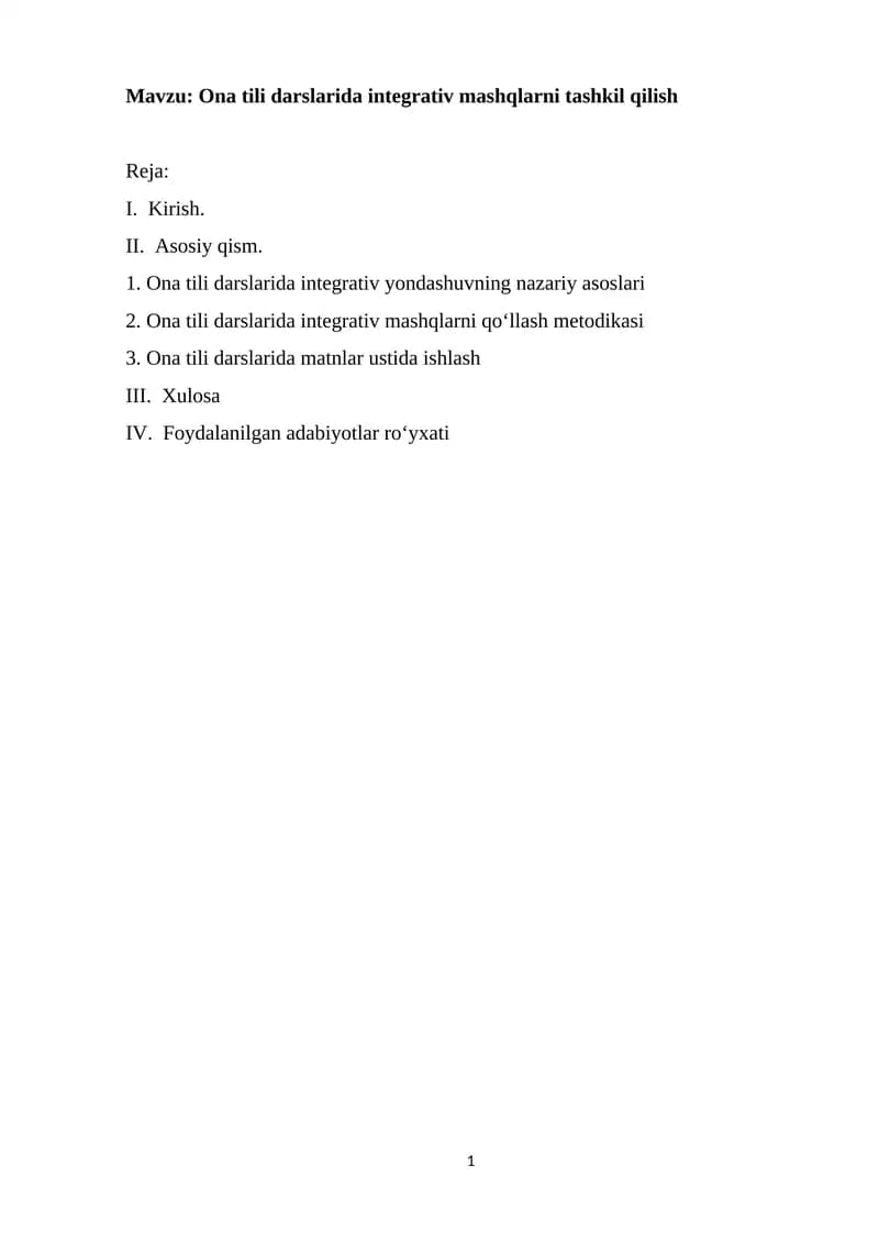 Ona tili darslarida integrativ mashqlarni tashkil qilish