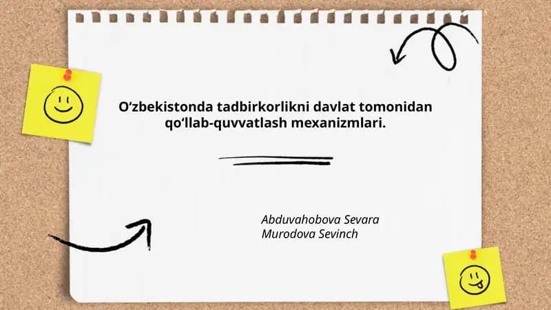 O‘zbekistonda tadbirkorlikni davlat tomonidan qo‘llab-quvvatlash mexanizmlari