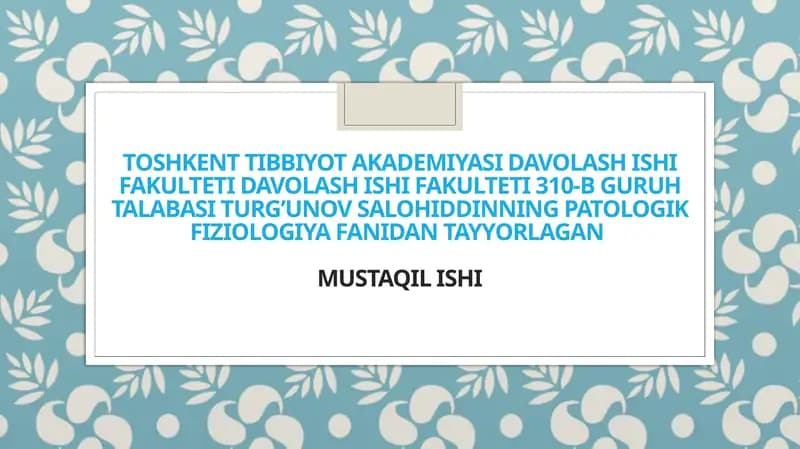 IMMUN SISTEMASI ASOSIY HUJAYRALARINING PATOLOGIK JARAYONLAR SHAKLLANISHIDAGI O’RNI,. IMMUN TOLERANTLIK NUQSONLARI. AUTOIMMUN KASALLIKLAR
