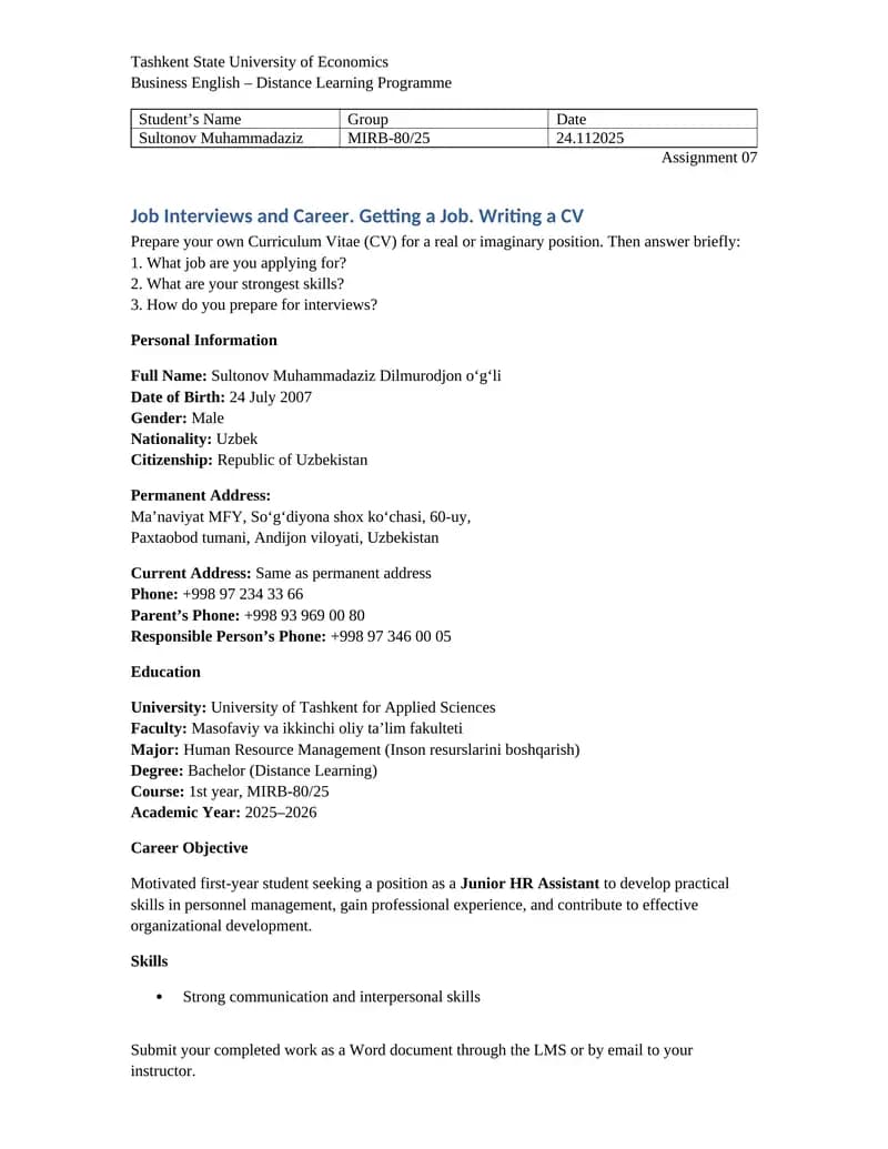 Curriculum Vitae (CV)