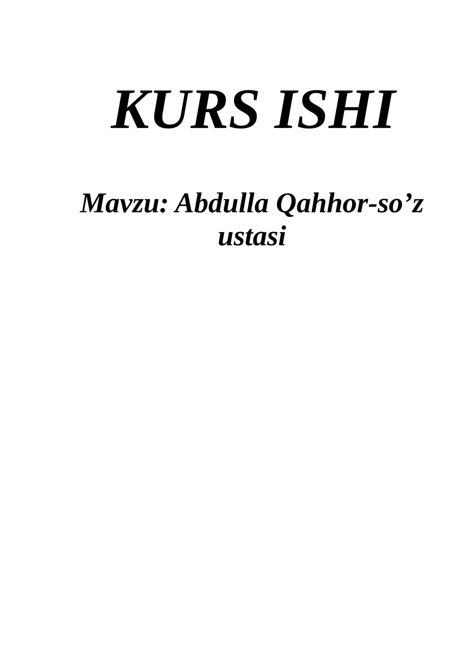 Abdulla Qahhor-so’z ustasi