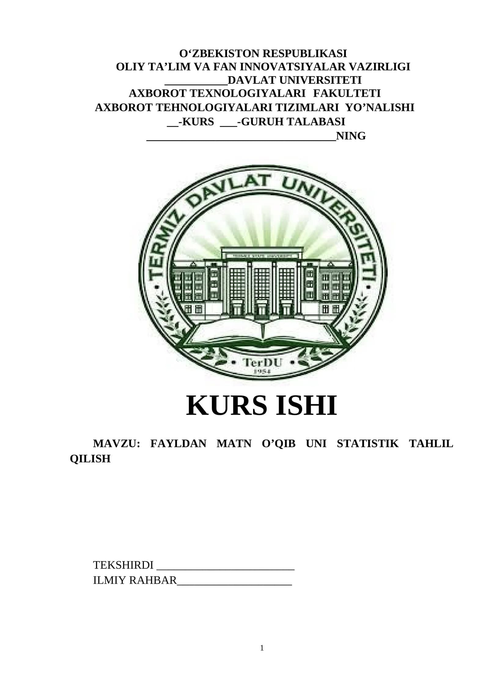 FAYLDAN MATN O'QIB UNI STATISTIK TAHLIL QILISH
