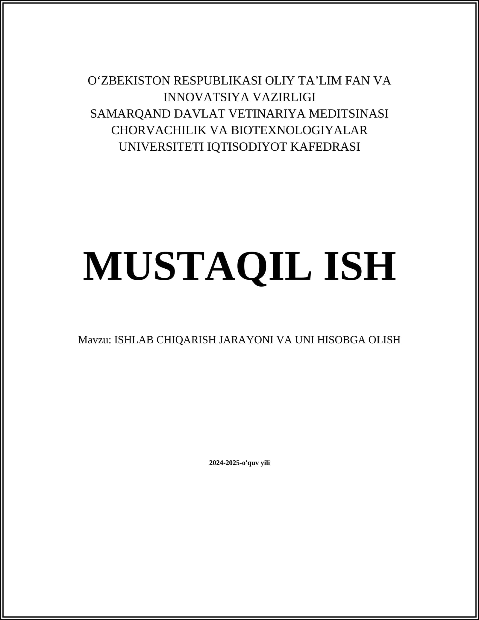 Ishlab chiqarish jarayoni va uni hisobga olish