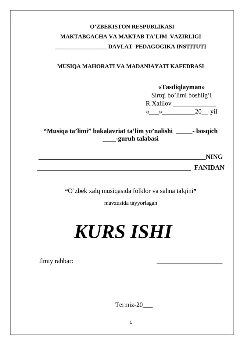 O’zbek xalq musiqasida folklor va sahna talqini
