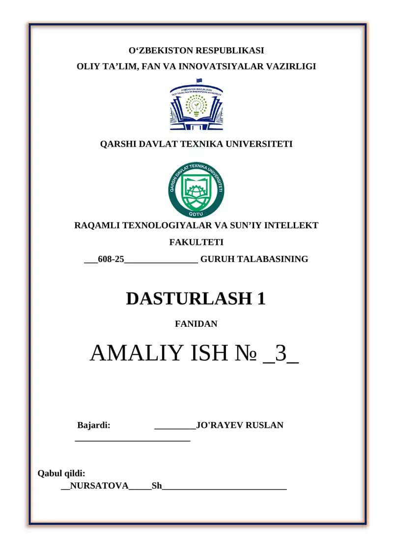 Takrorlanuvchi tuzilmali algoritmlarni tavsiflash, C++ tilida dasturlashtirish va kompyuterda hisoblashlar o‘tkazish