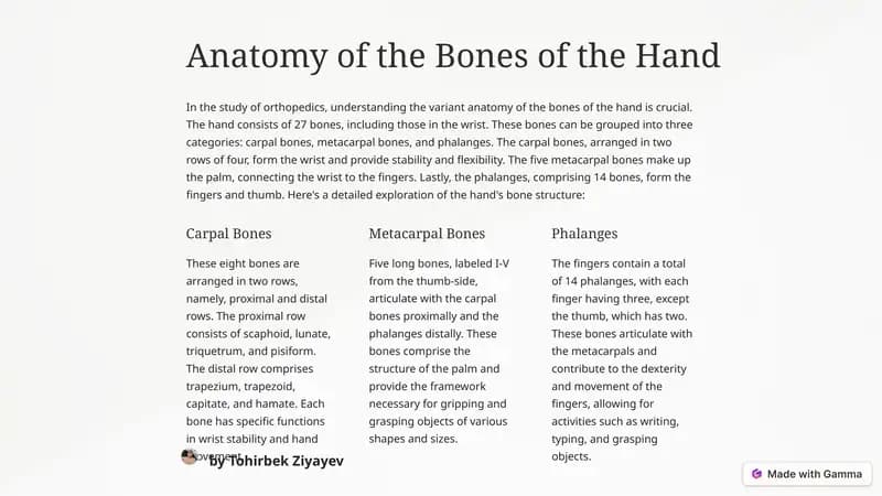 Anatomy of the Bones of the Hand