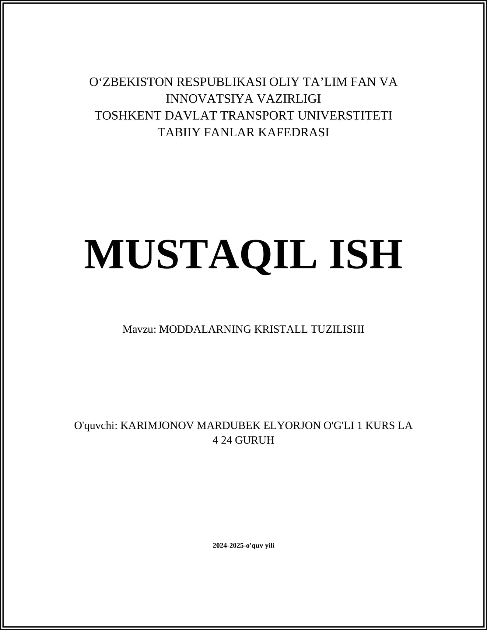 MODDALARNING KRISTALL TUZILISHI