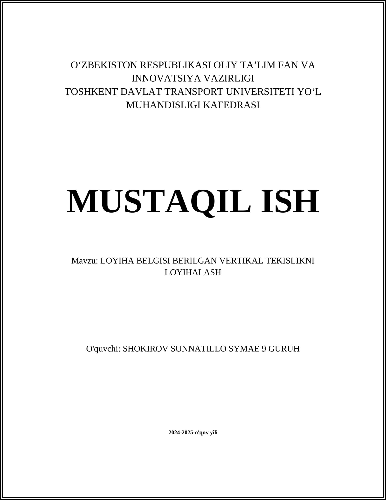 Vertikal Tekislikni Loyihalash