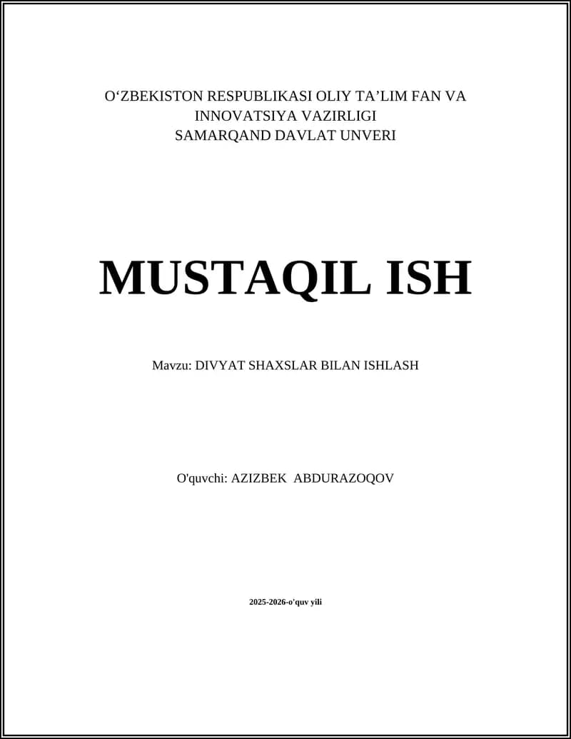 DIVYAT SHAXSLAR BILAN ISHLASH