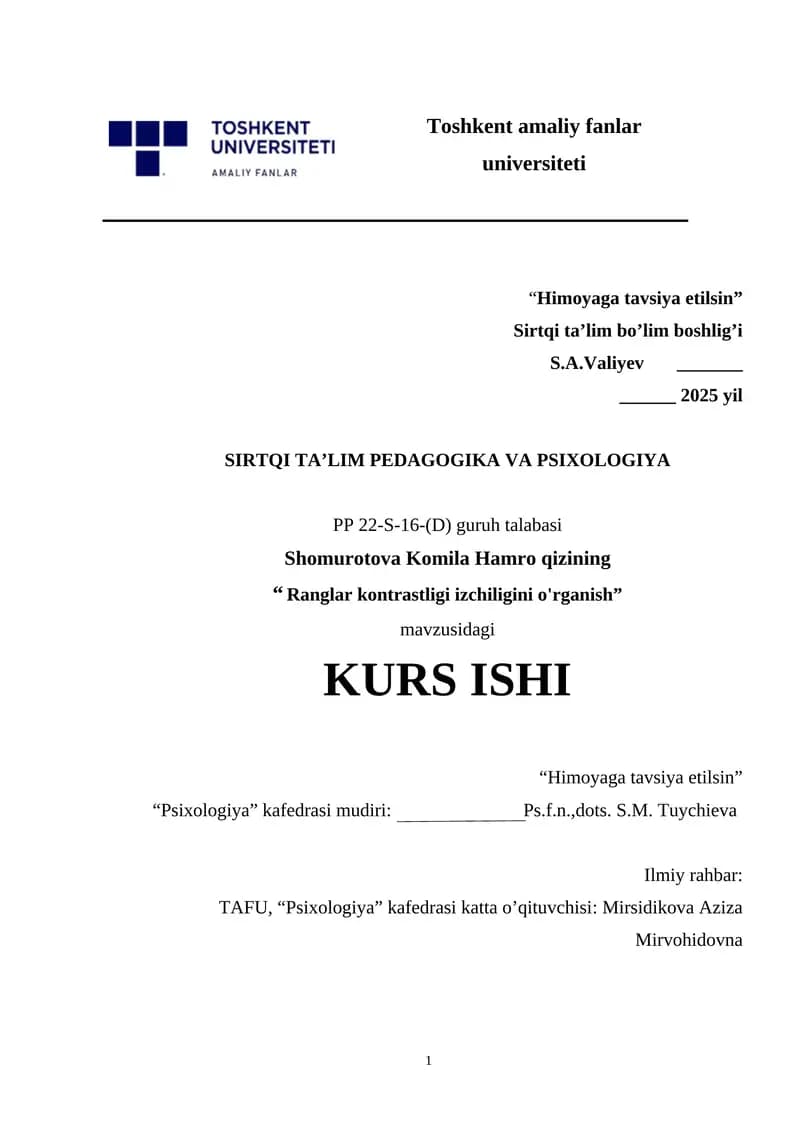 Ranglar kontrastligi izchiligini o'rganish