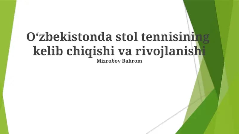 O'zbekistonda stol tennisining kelib chiqishi va rivojlanishi