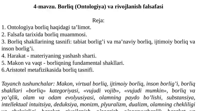 Ontologiya borliq varivojlanish falsafasi