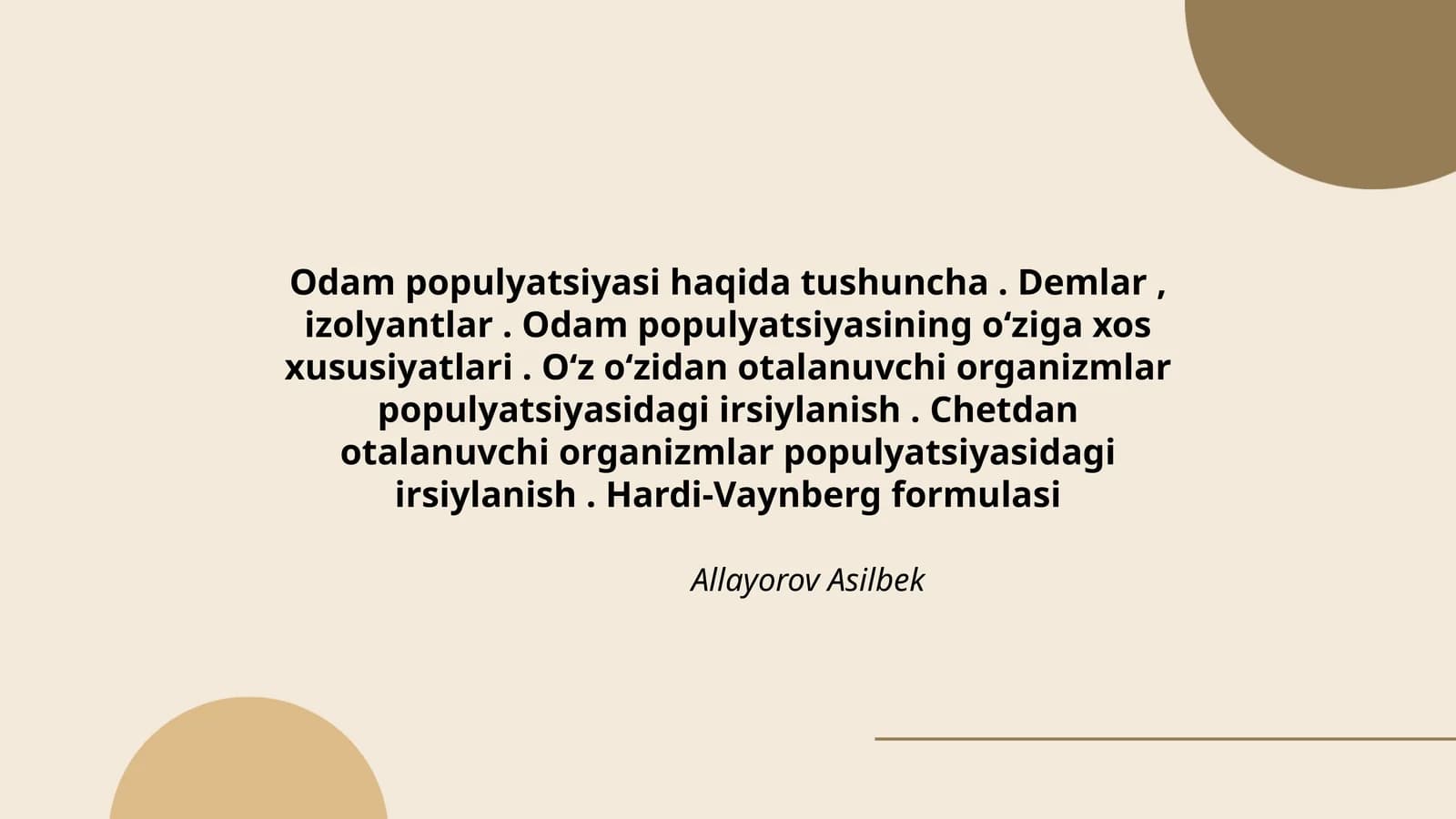 Odam populyatsiyasi haqida tushuncha. Demlar, izolyantlar
