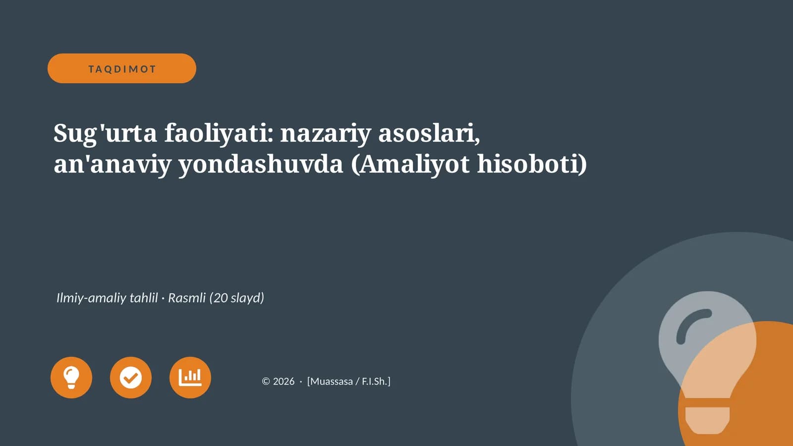Sug'urta faoliyati: nazariy asoslari, an'anaviy yondashuvda (Amaliyot hisoboti)
