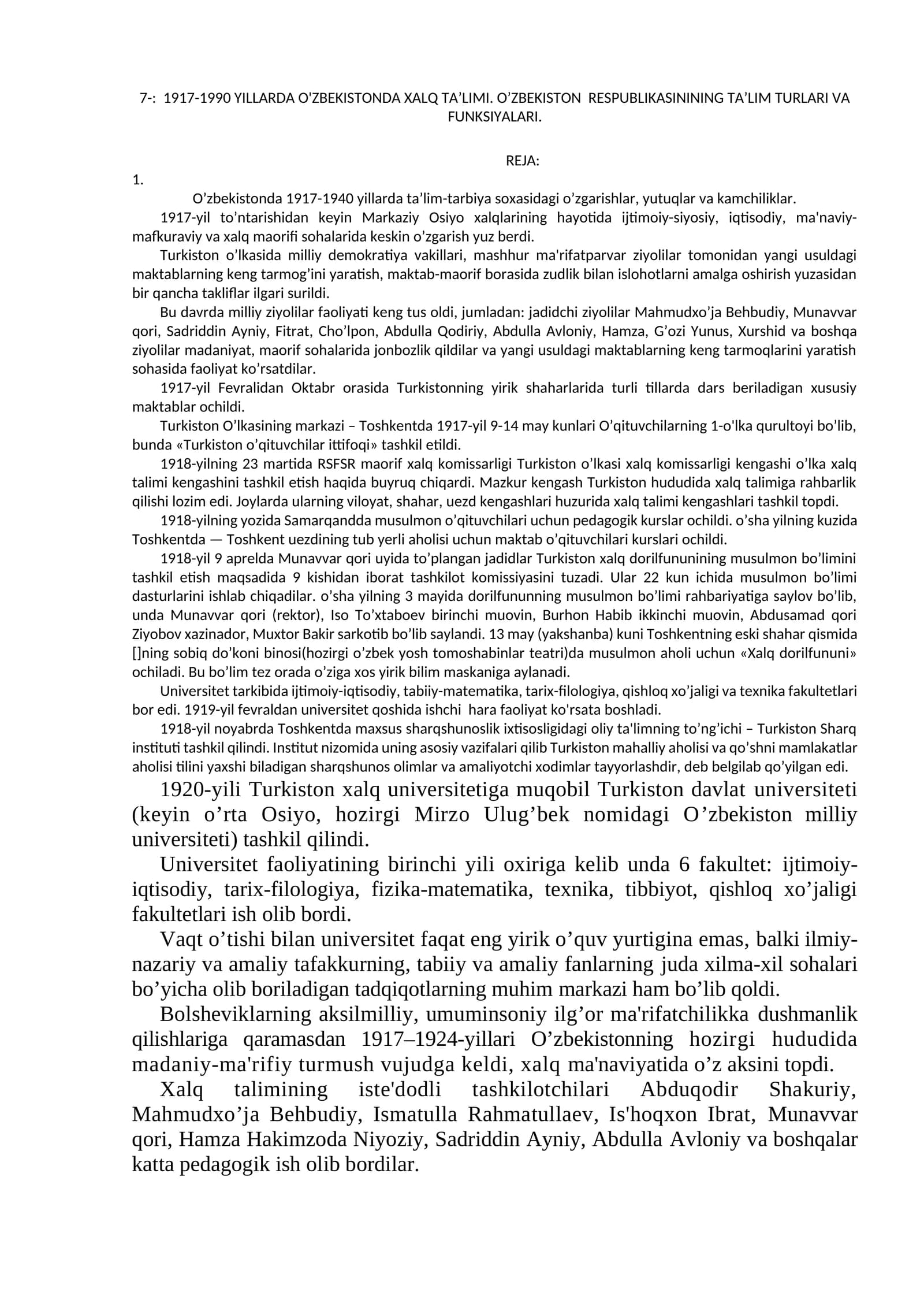 O'ZBEKISTONDA XALQ TA’LIMI
