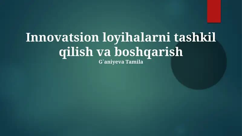 Innovatsion loyihalarni tashkil qilish va boshqarish
