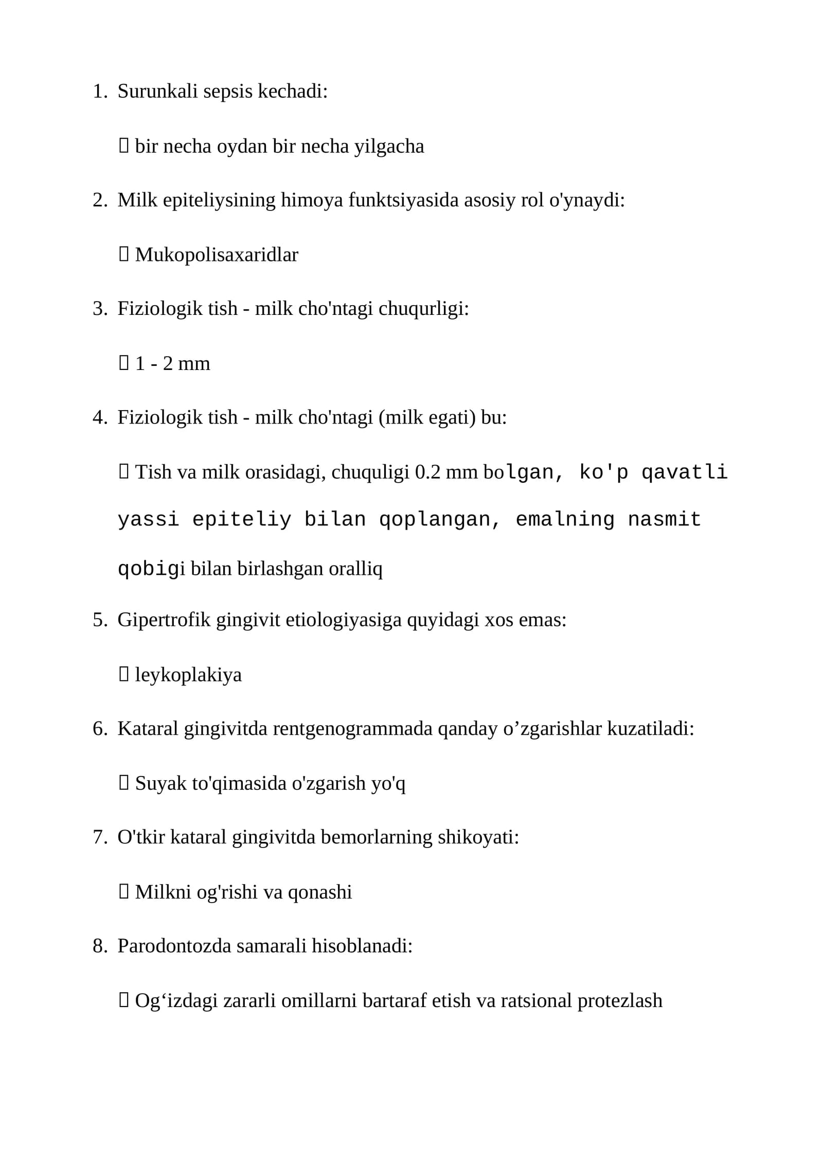 Stomotologiya toifa test savol javoblari bilan qo'llanma