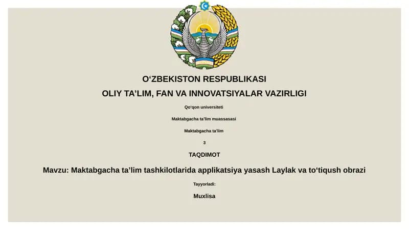 Maktabgacha taʼlim tashkilotlarida applikatsiya yasash Laylak va toʻtiqush obrazi