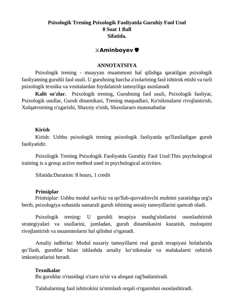 Psixologik Trening Psixologik Faoliyatda Guruhiy Faol Usul