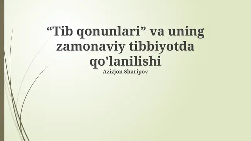Tibbiyot Qonunlarining Asosiy Tamoyillari va Qo'llanilishi