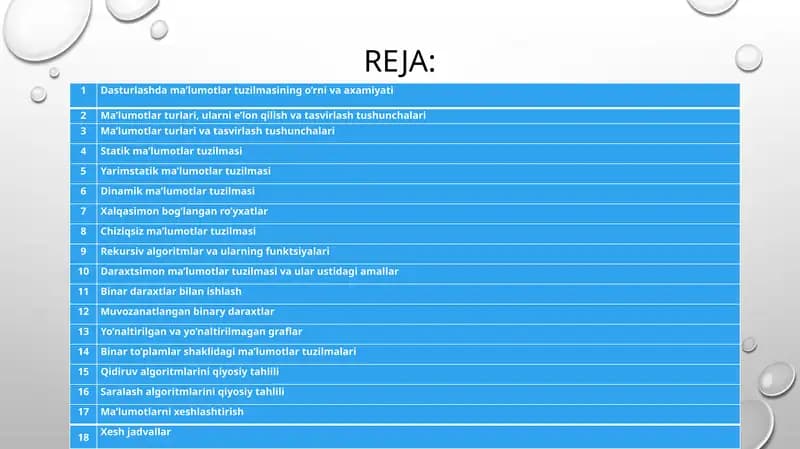 Ma’lumotlar turlari va tasvirlash tushunchalari