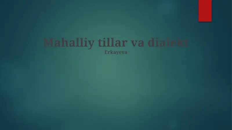 Mahalliy tillar va dialekt