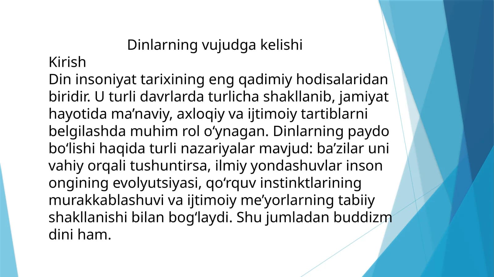 Dinlarning vujudga kelishi
