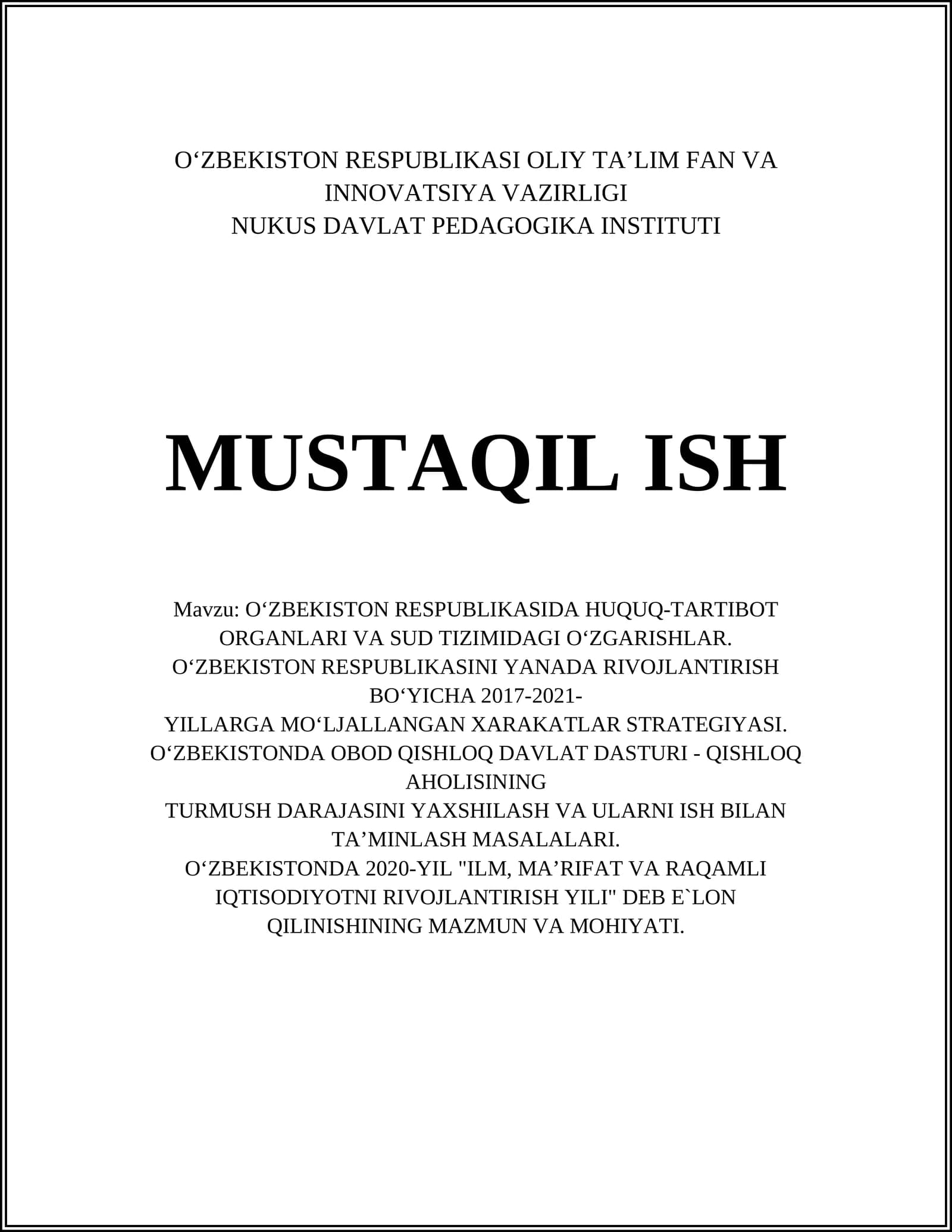 O‘zbekistonda Huquq-tartibot Organlarining Islohoti