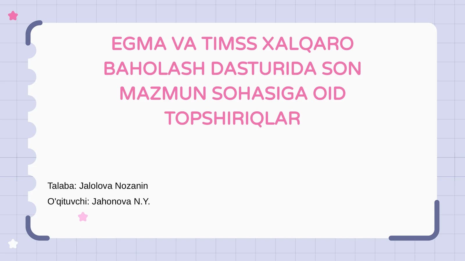 EGMA VA TIMSS XALQARO BAHOLASH DASTURIDA SON MAZMUN SOHASIGA OID TOPSHIRIQLAR