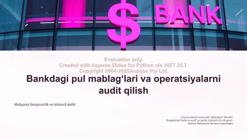 Bankdagi pul mablag‘lari va operatsiyalarni audit qilish