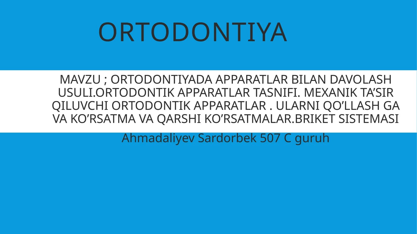 Ortodontiyada apparatlar bilan davolash usullari ortondik apparatlar tasnifi.mexanik ta'sir qiluvchi apparatlar.