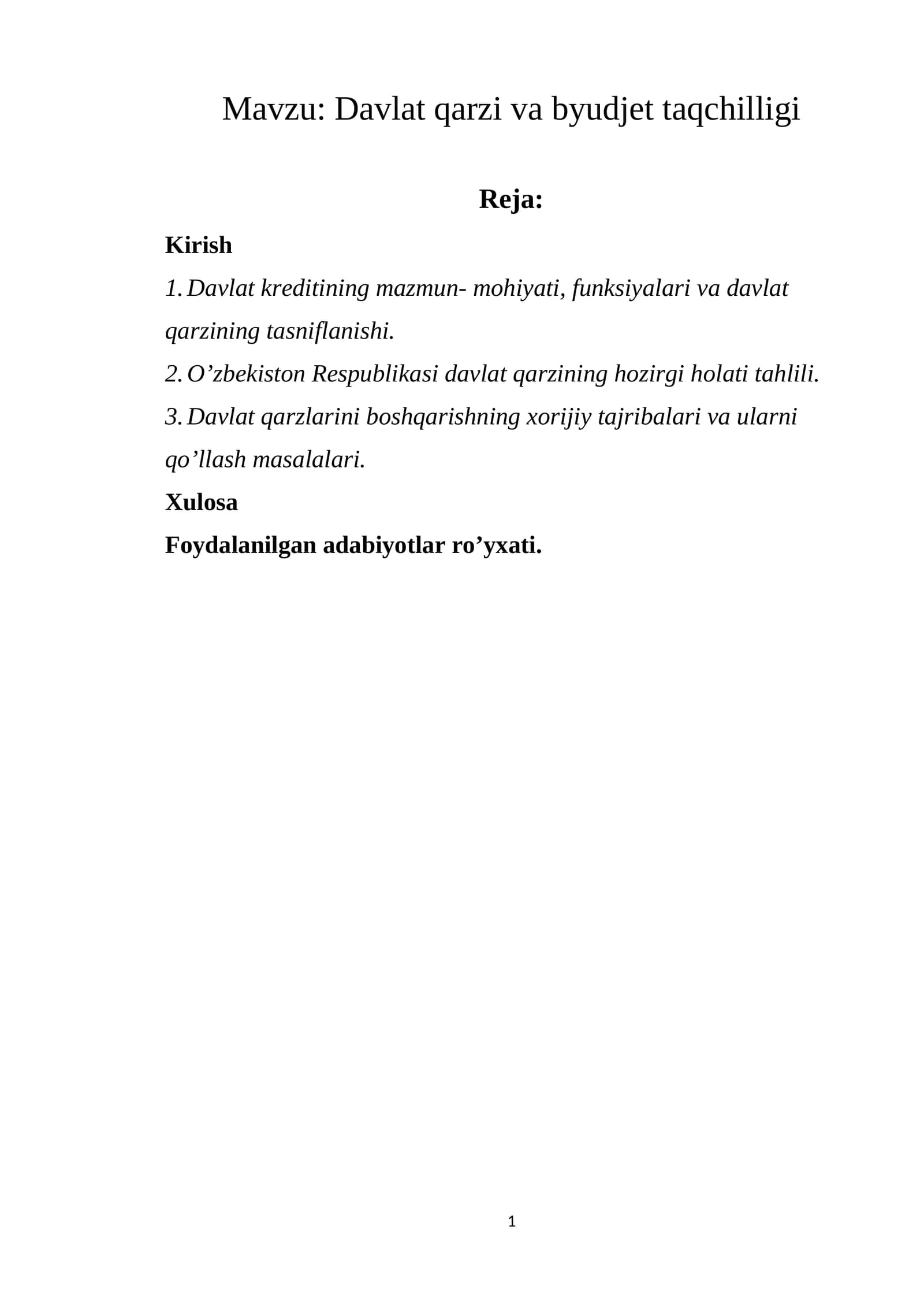 Davlat qarzi va byudjet taqchilligi