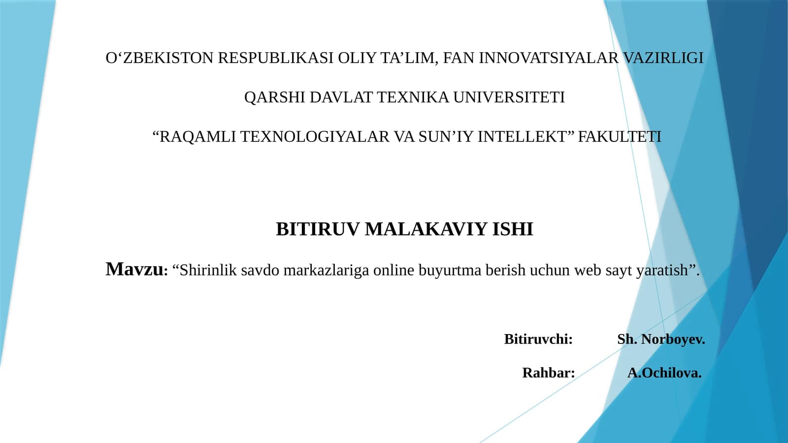 Shirinlik savdo markazlari uchun online buyurtma berish uchun web sayt yaratish