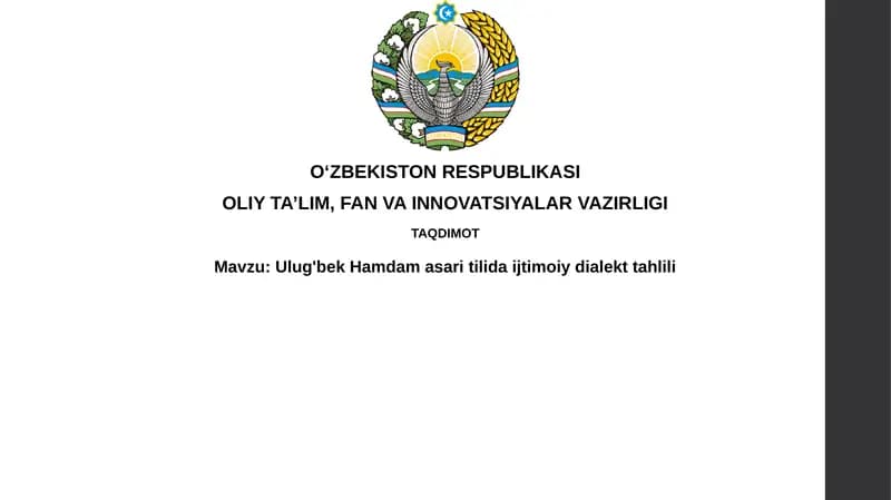 Ulug'bek Hamdam asarlarida ijtimoiy dialektlarning namoyon bo'lishi