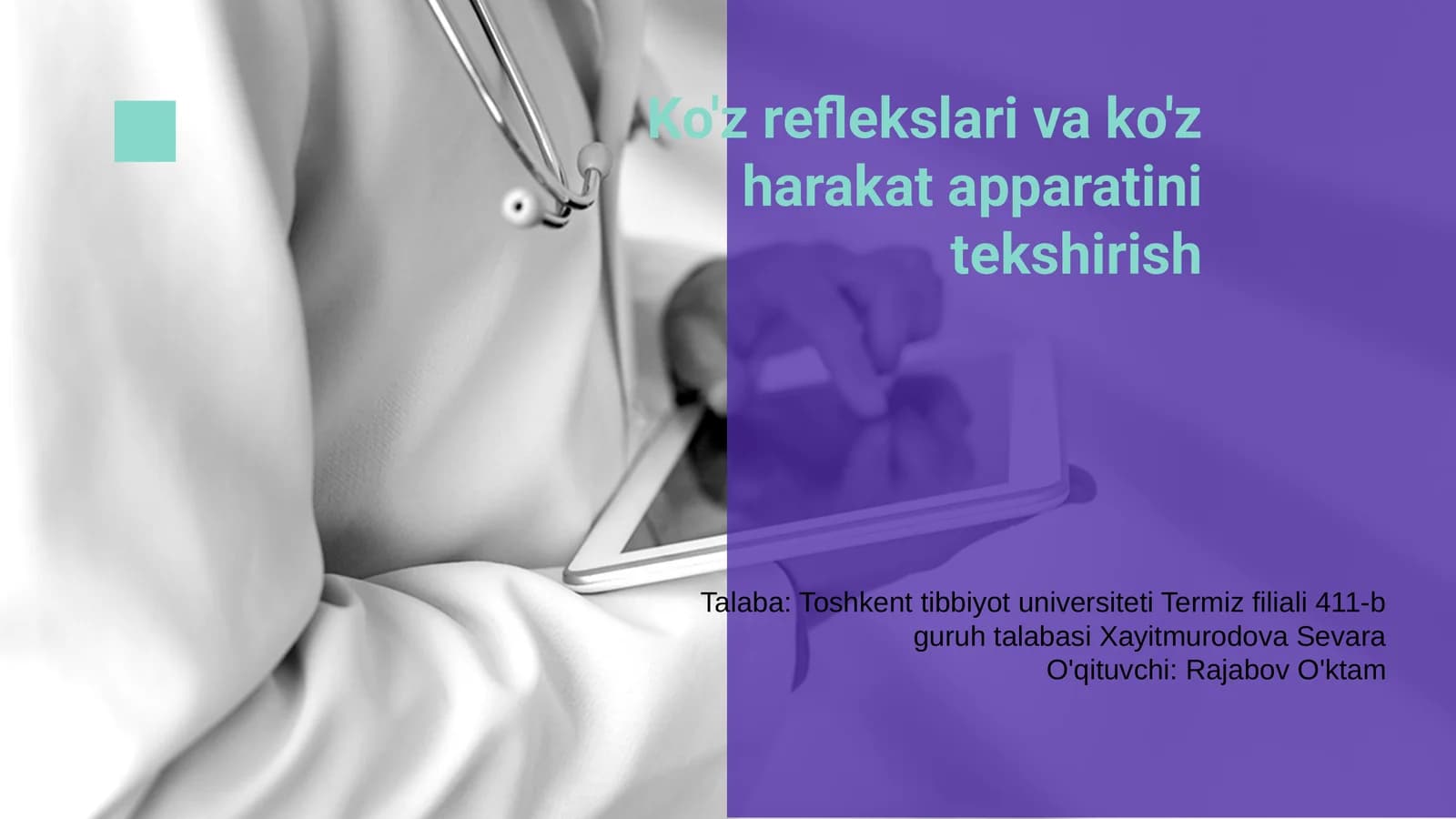 Ko'z reflekslari va ko'z harakat apparatini tekshirish