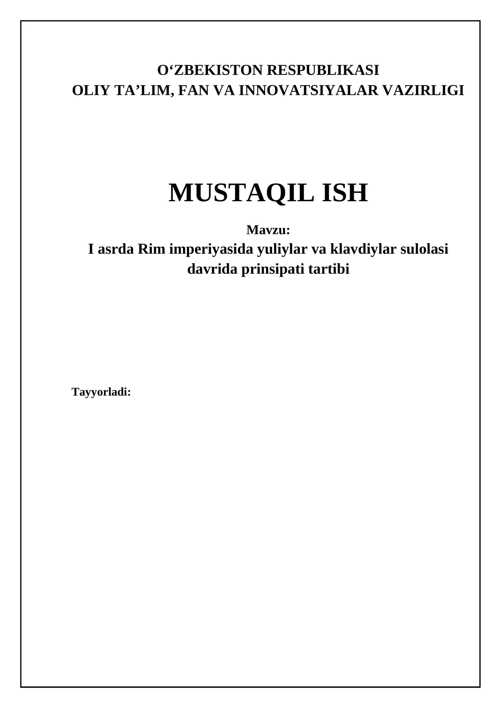 Prinsipatning o'rnatilishi va xususiyatlari