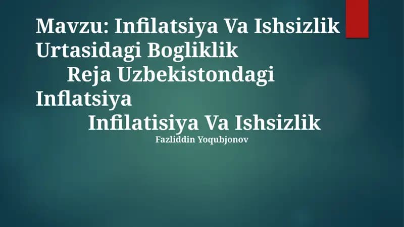 Infilatsiya Va Ishsizlik Urtasidagi Bogliklik Reja Uzbekistondagi Inflatsiya