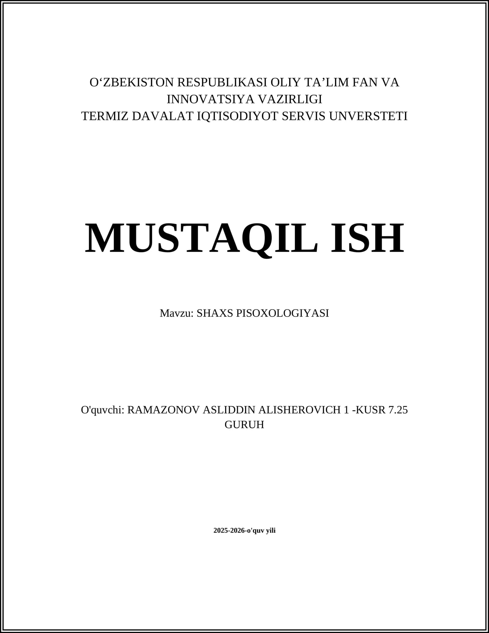 SHAXS PISOXOLOGIYASI