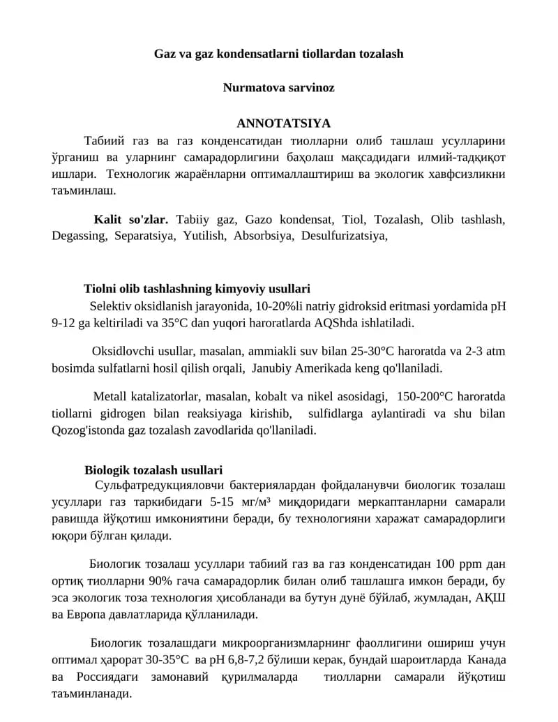 Tiolni olib tashlashning kimyoviy usullari