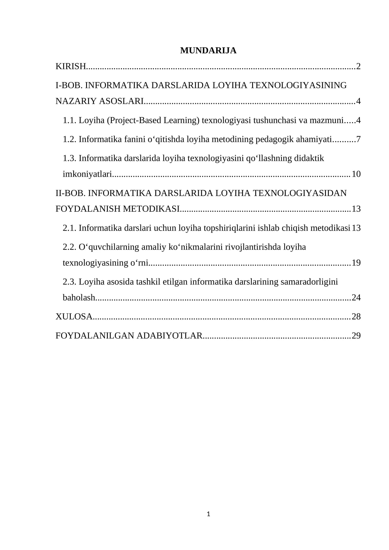 Informatika darslarida loyiha (project-based learning) texnologiyasidan foydalanish metodikasi.