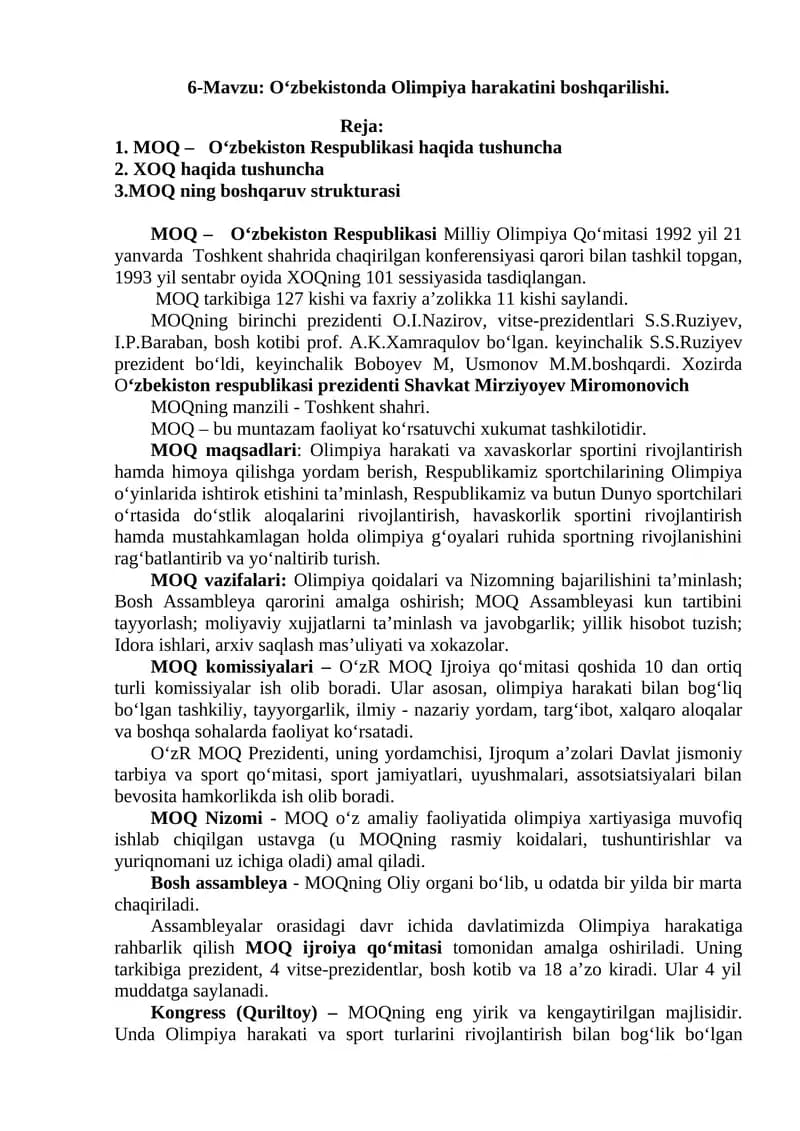 O‘zbekistonda Olimpiya harakatini boshqarilishi