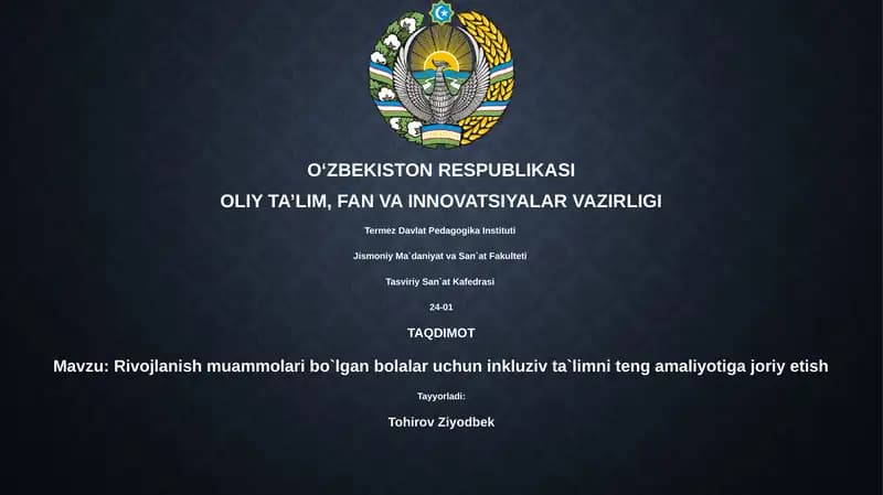 Rivojlanish muammolari bo`lgan bolalar uchun inkluziv ta`limni teng amaliyotiga joriy etish