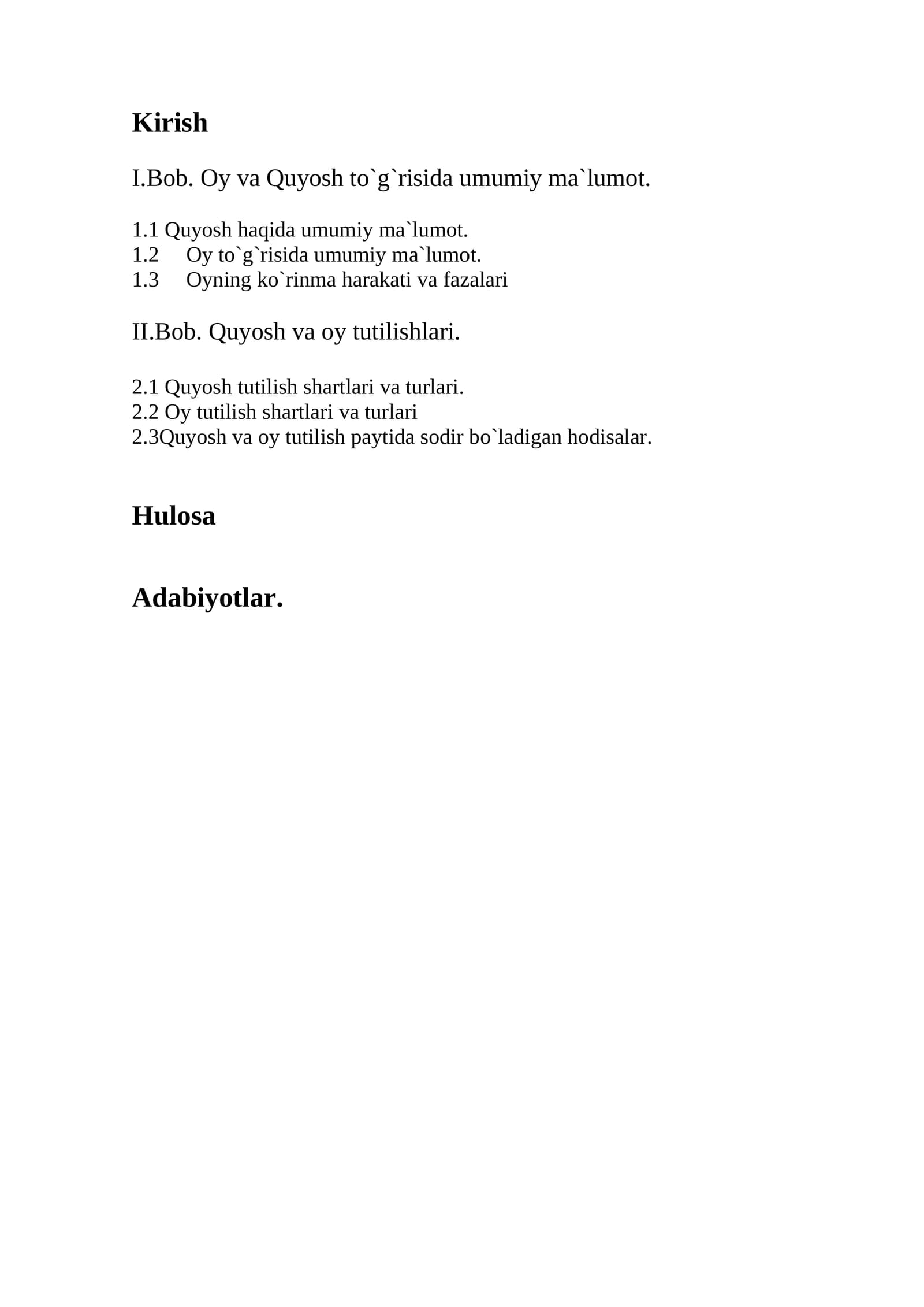 Oy va Quyosh to`g`risida umumiy ma`lumot